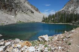 Looking across the lower lake toward the pass [sat jul 4 12:45:35 mdt 2015]